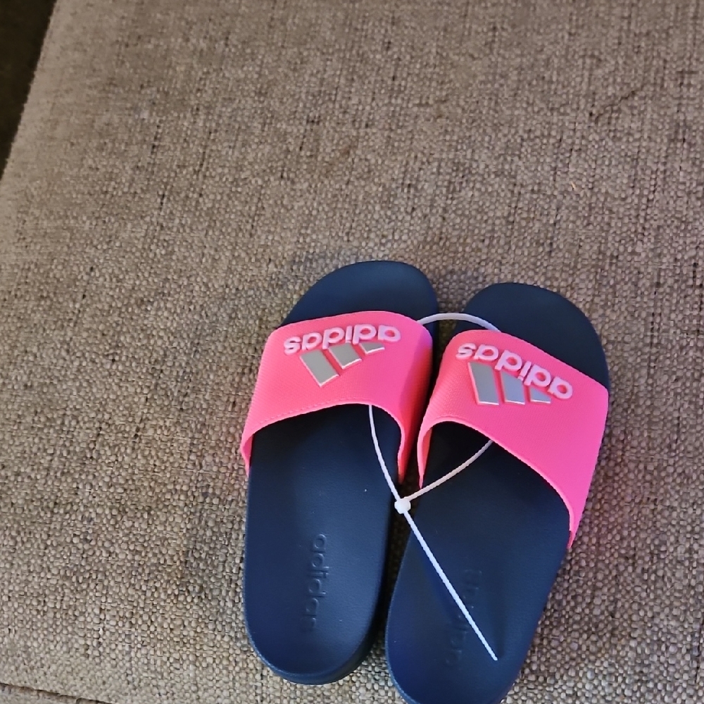 Adidas Neon Pink and Navy Slides